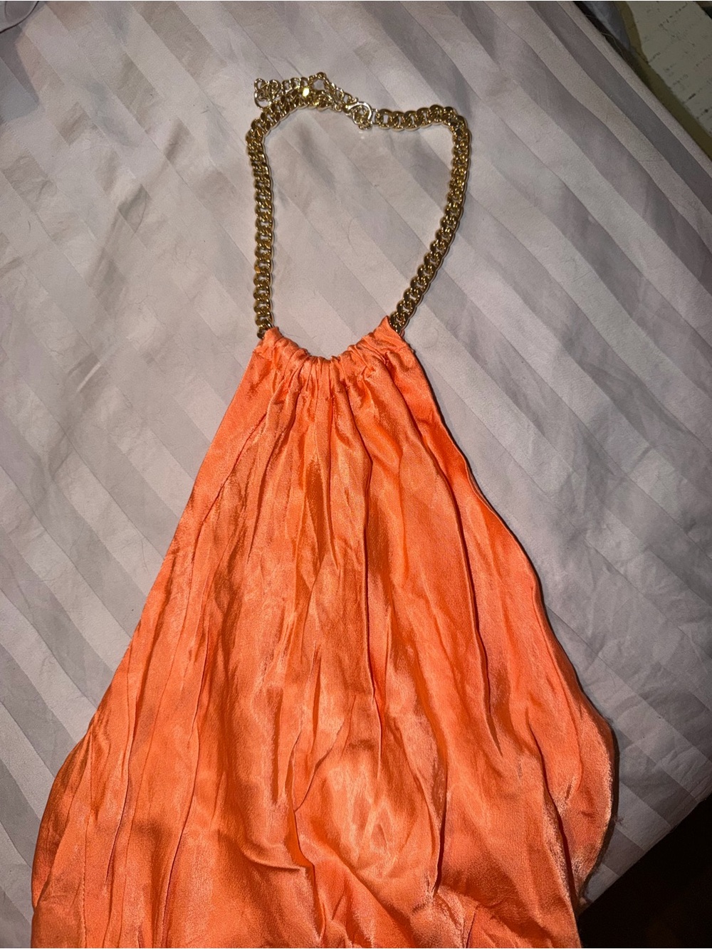 Gold Chain-Strap Orange Halter Neck  dress